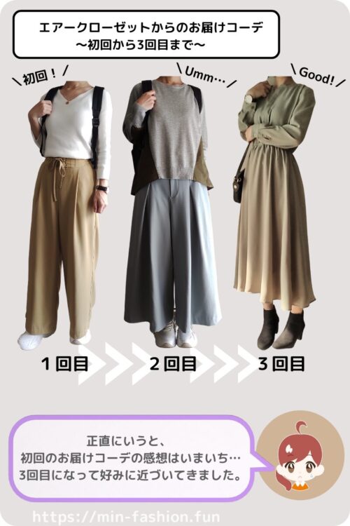 エアークローゼットから届いた１回目から３回目までのコーデ