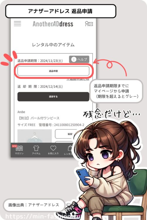アナザーアドレスの返品申請