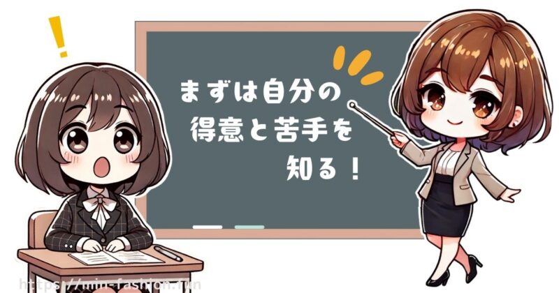 「顔タイプ」はあくまで顔の印象です。まずは自分の持つ得意と苦手を知るところから始めましょう。