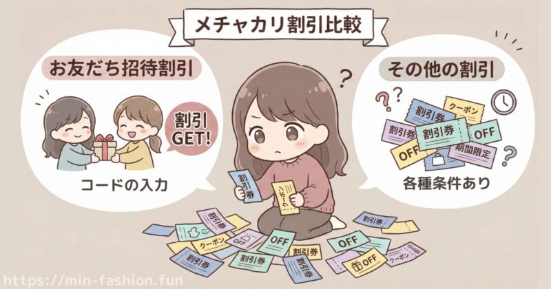 【メチャカリの割引】どれがお得？招待コードと他の割引の比較